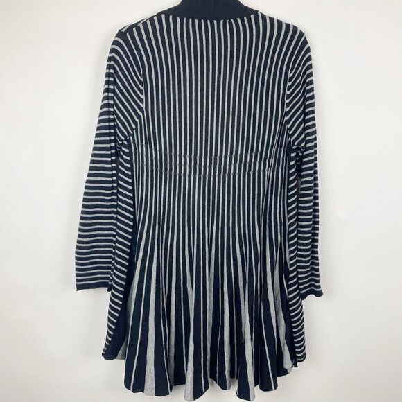 SOFT SURROUNDINGS Black Gray Striped Cashmere Blend Open Cardigan - Pet Size M - Picture 2 of 3